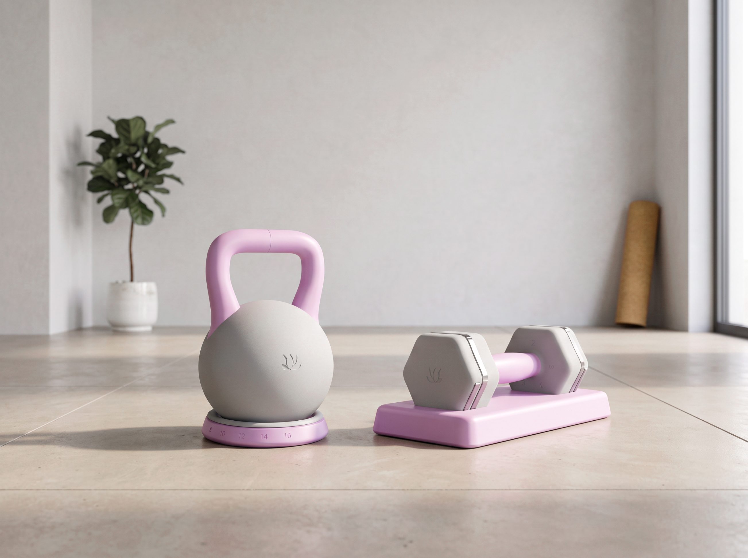 Kettlebell in ročka BootyBoom v domačem prostoru ob preprogi